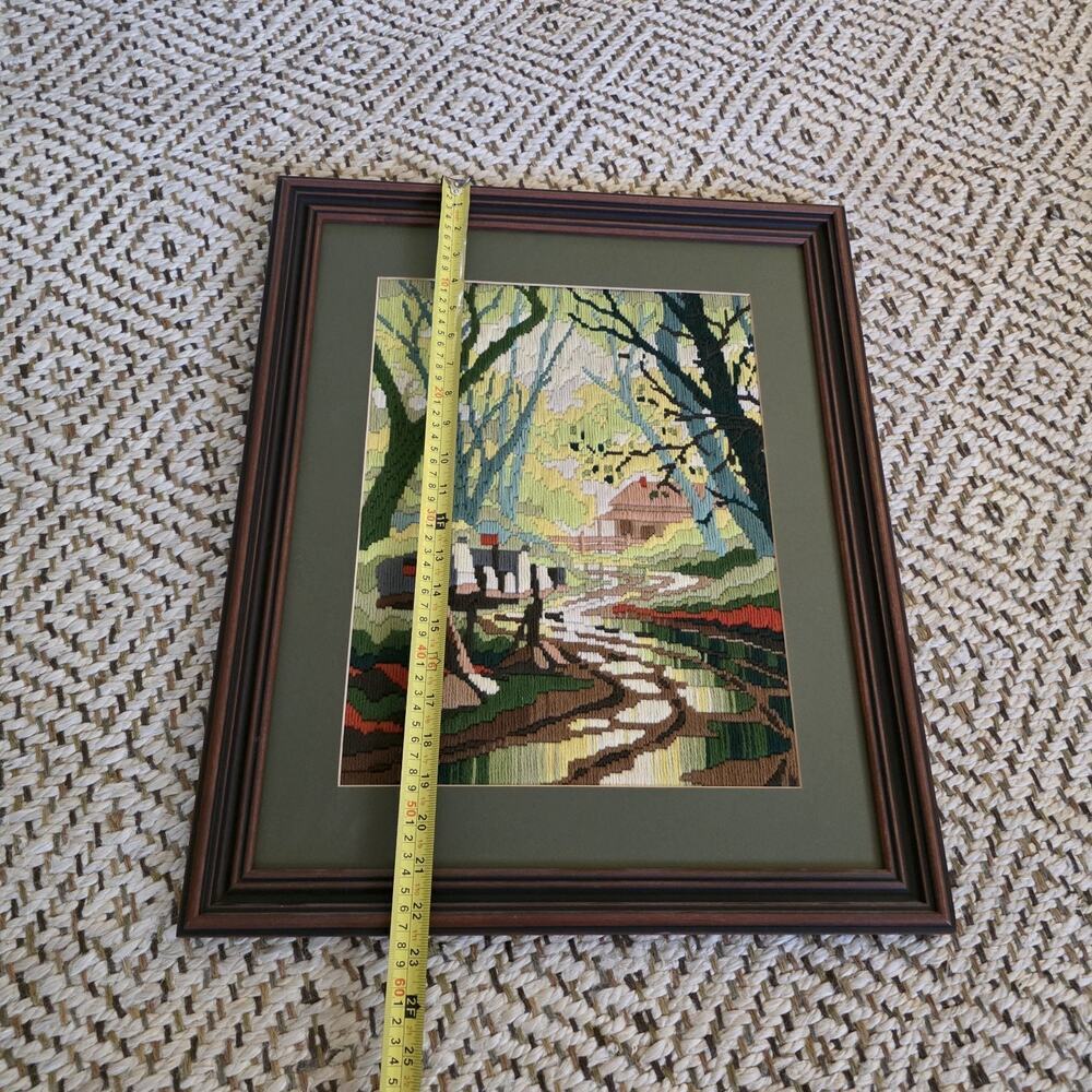 Finished Framed Long Stitch Needlepoint‎ Picture Wood Matte Green Forest - Picture 14 of 16